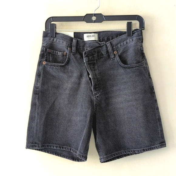 Agolde Criss Cross Upsized Denim Jean Shorts in Photogram Black - Picture 6 of 16